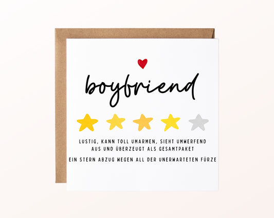 Personalisierte Geburtstagskarte – Boyfriend – Lustige Sternebewertung – Kartenvorschau