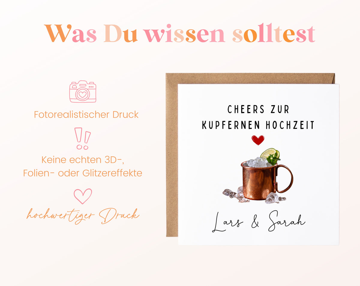 Becher-Karte zum 7. Hochzeitstag – Druckhinweise