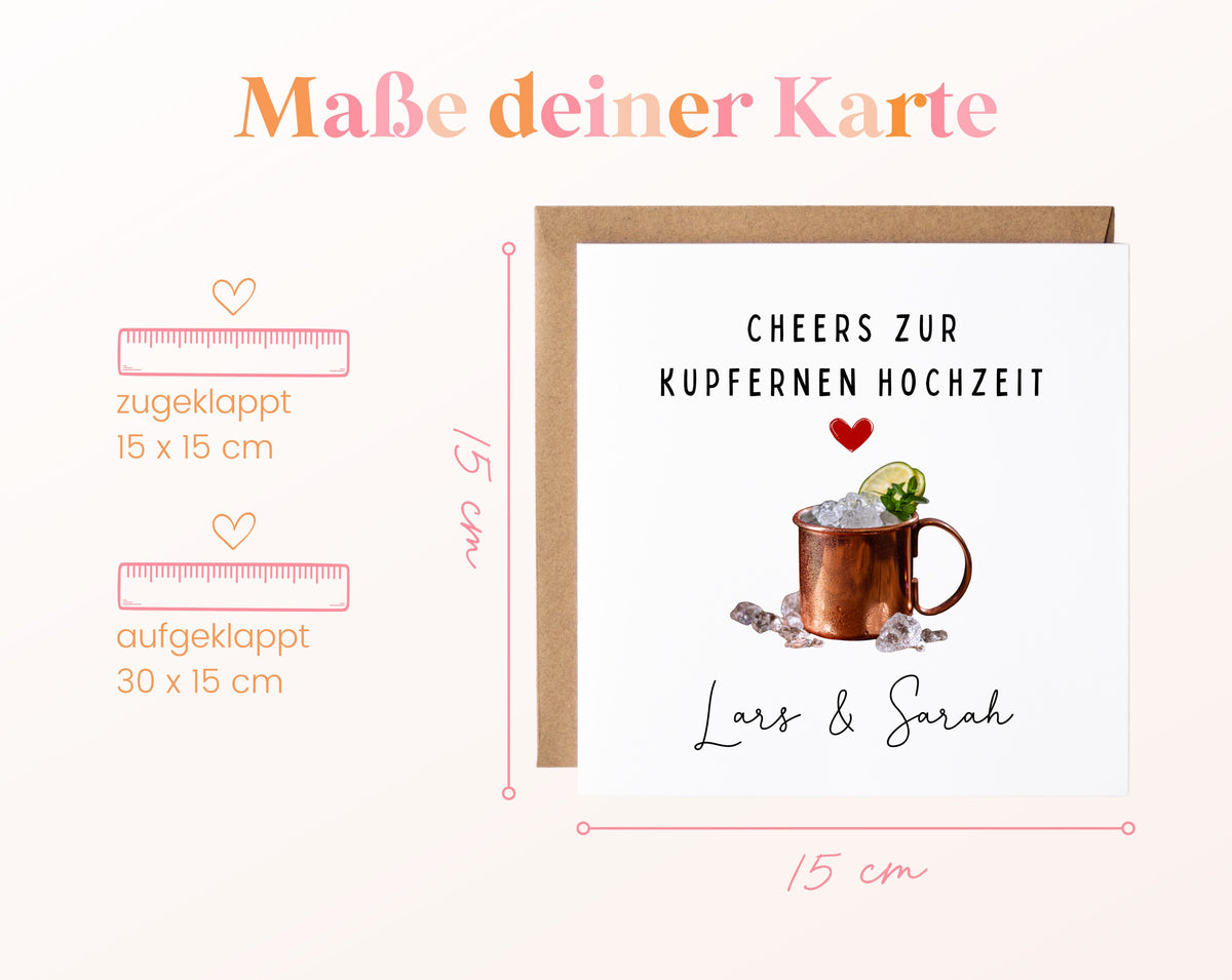 Becher-Karte zum 7. Hochzeitstag – Maße