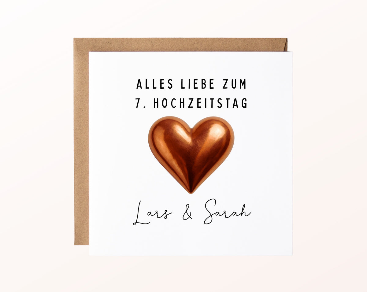 Kupferherz-Karte zum 7. Hochzeitstag – Produktansicht