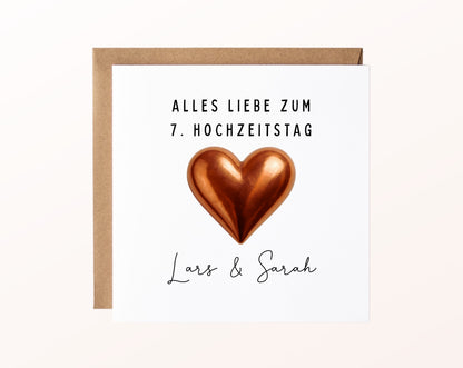 Kupferherz-Karte zum 7. Hochzeitstag – Produktansicht