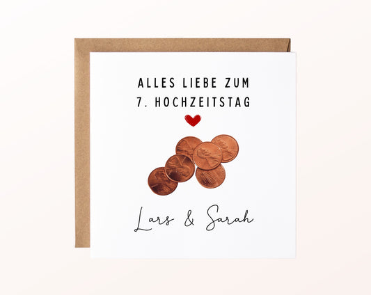 Münzen-Karte zum 7. Hochzeitstag – Produktansicht