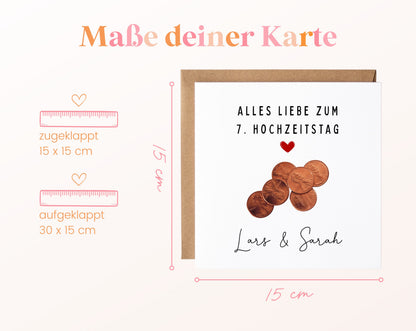 Münzen-Karte zum 7. Hochzeitstag – Maße