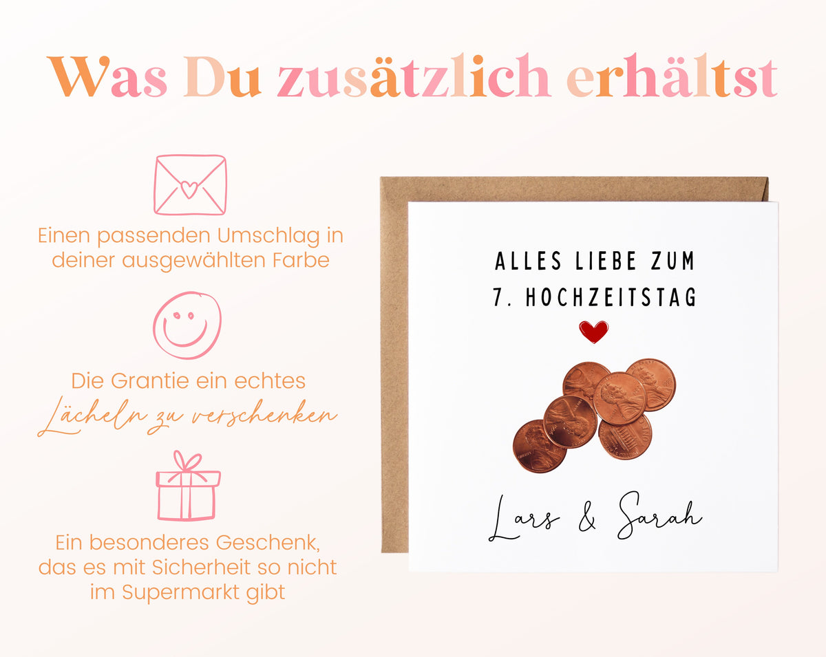 Münzen-Karte zum 7. Hochzeitstag – Lieferumfang