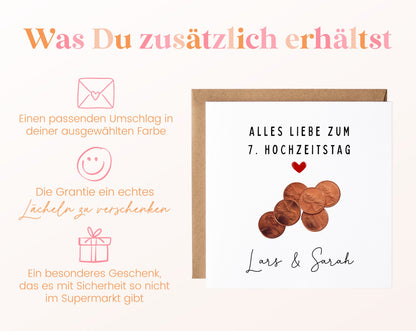 Münzen-Karte zum 7. Hochzeitstag – Lieferumfang