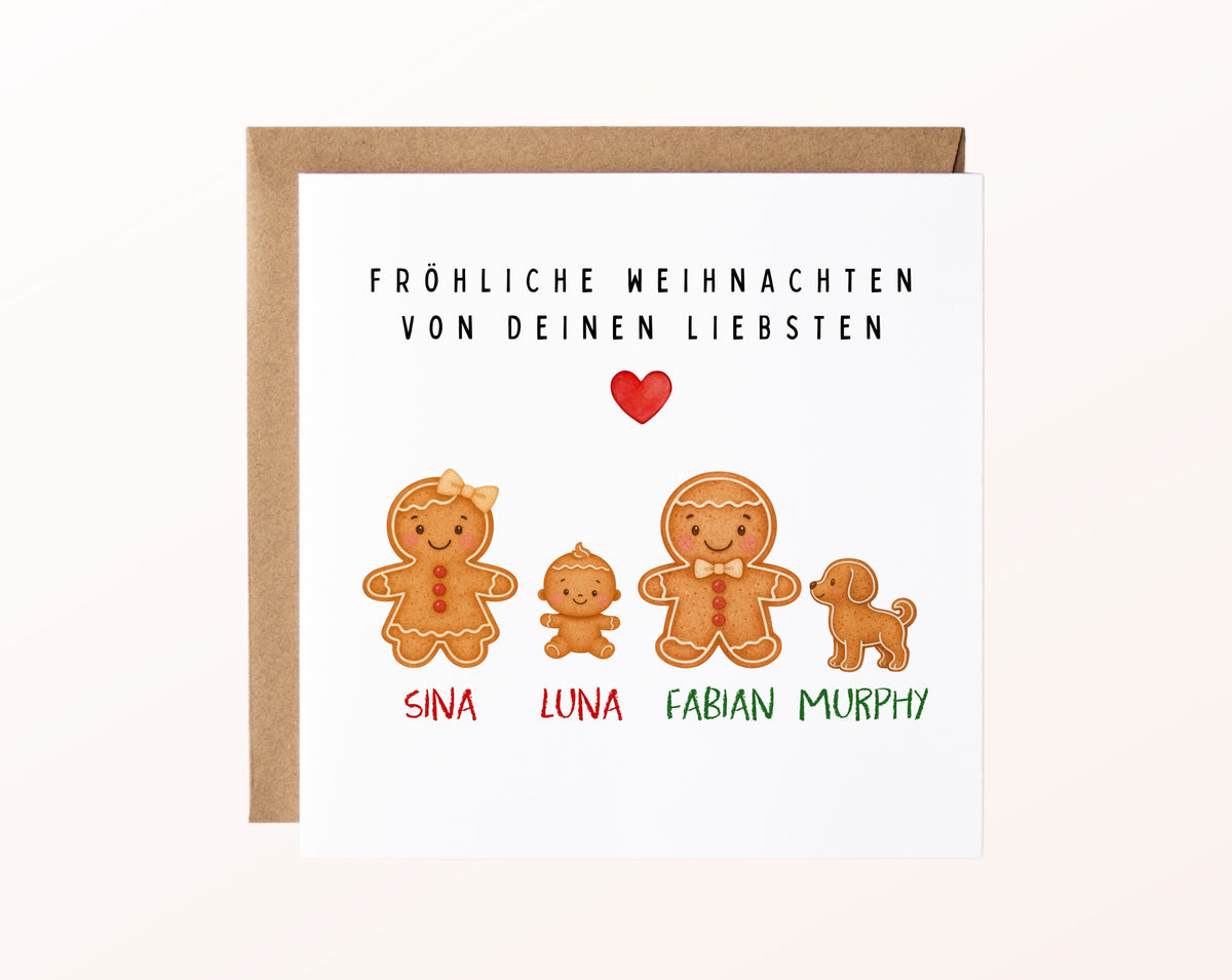 Personalisierbare Weihnachtskarte – Lebkuchenfamilie