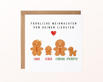 Personalisierbare Weihnachtskarte – Lebkuchenfamilie