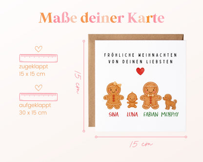 Personalisierbare Weihnachtskarte – Lebkuchenfamilie