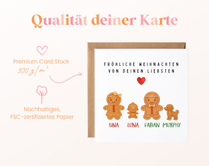 Personalisierbare Weihnachtskarte – Lebkuchenfamilie