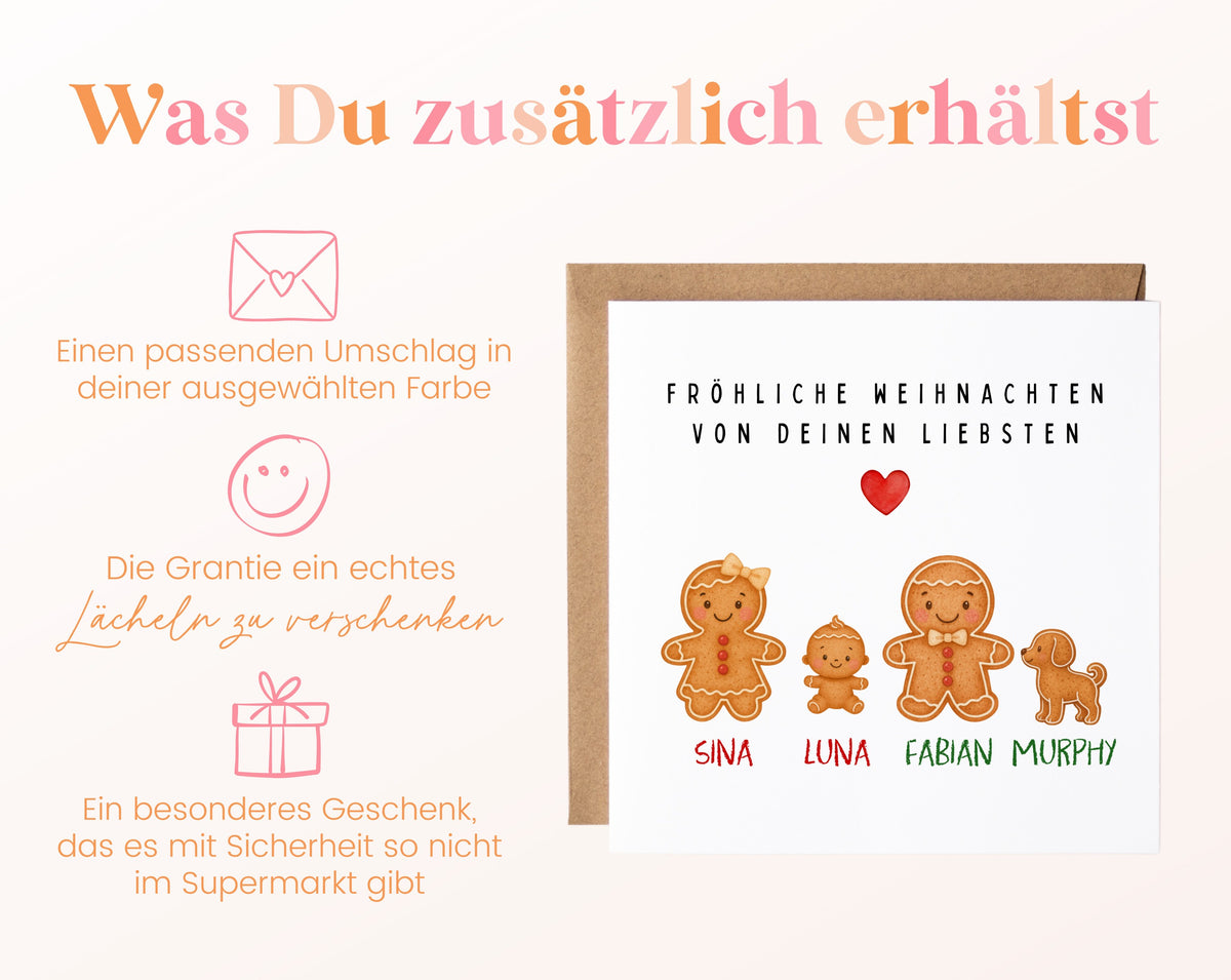 Personalisierbare Weihnachtskarte – Lebkuchenfamilie