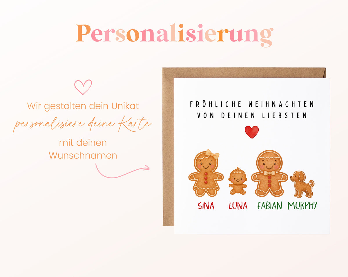 Personalisierbare Weihnachtskarte – Lebkuchenfamilie