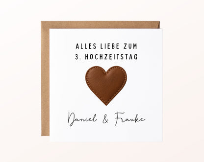 Lederherz-Karte zum 3. Hochzeitstag – Produktansicht