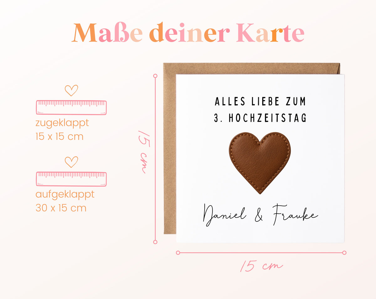 Lederherz-Karte zum 3. Hochzeitstag – Maße