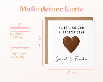 Lederherz-Karte zum 3. Hochzeitstag – Maße