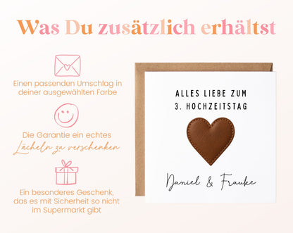 Lederherz-Karte zum 3. Hochzeitstag – Lieferumfang