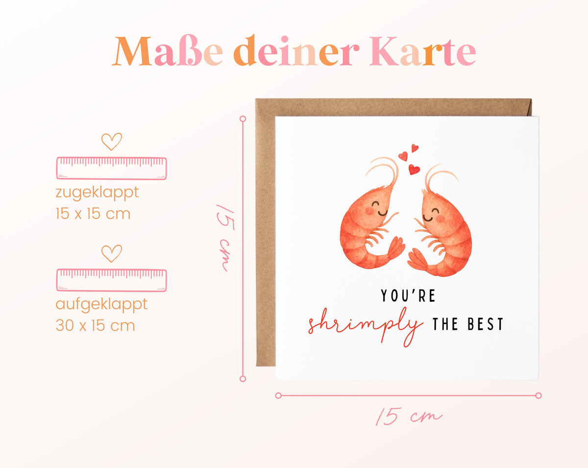 Grußkarte Garnelen – You're shrimply the best – Maße
