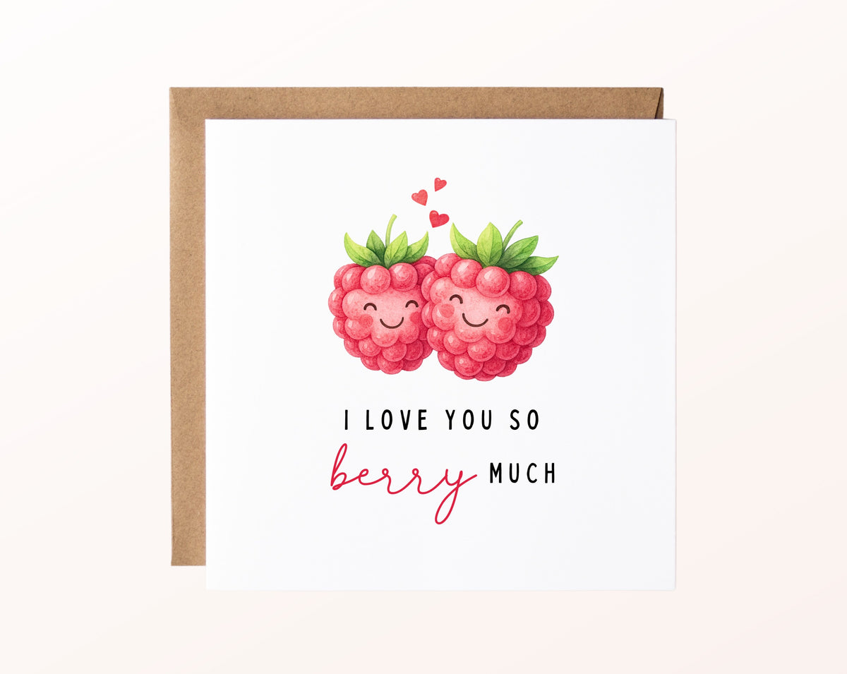 Grußkarte Himbeeren – I love you so berry much – Kartenmotiv