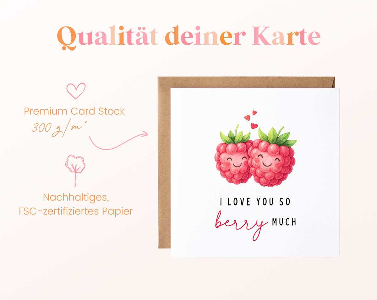 Grußkarte Himbeeren – I love you so berry much – Papierqualität