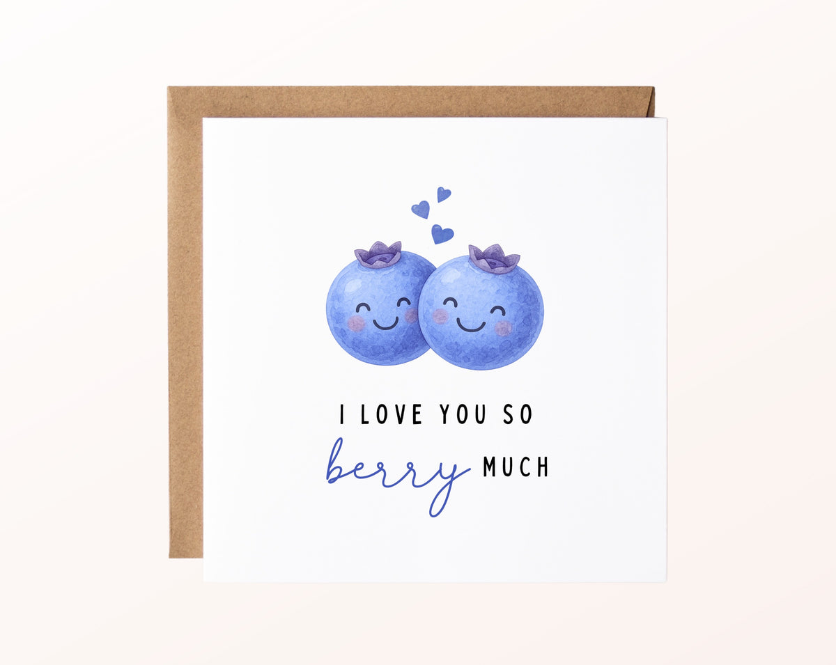 Grußkarte Blaubeeren – I love you so berry much – Kartenmotiv