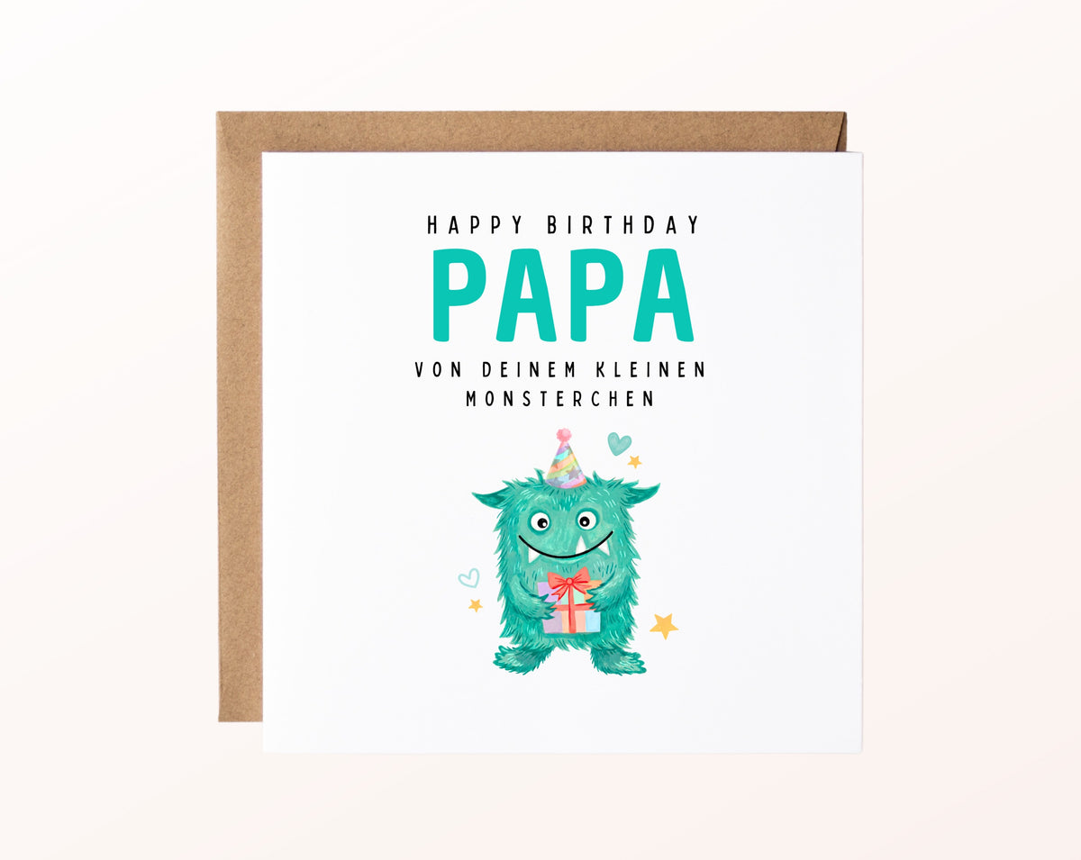 Geburtstagskarte Papa – Von Deinem kleinen Monsterchen – mit Karte und Kraftpapierumschlag