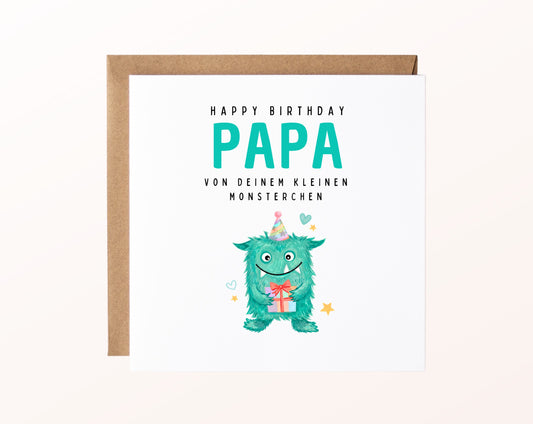 Geburtstagskarte Papa – Von Deinem kleinen Monsterchen – mit Karte und Kraftpapierumschlag
