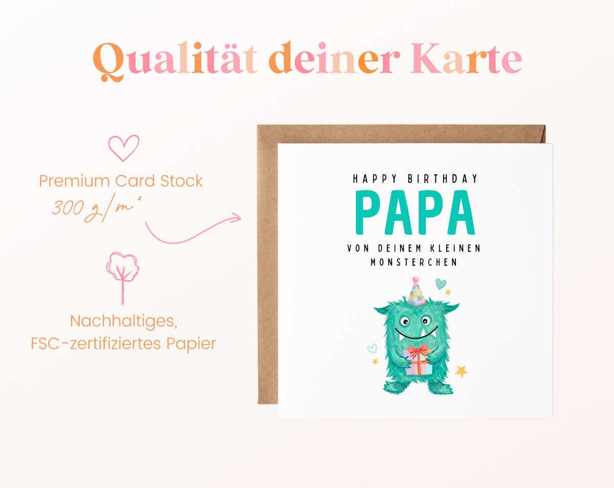 Geburtstagskarte Papa – Von Deinem kleinen Monsterchen – Papierstärke und FSC-zertifiziertes Papier