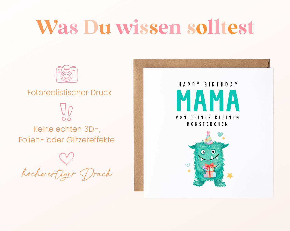 Geburtstagskarte Mama – Von Deinem kleinen Monsterchen – Hinweise zu Druck und gedrucktem Motiv