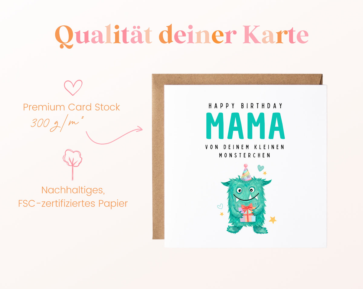 Geburtstagskarte Mama – Von Deinem kleinen Monsterchen – Papierstärke und FSC-zertifiziertes Papier