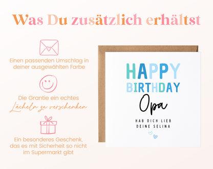 Geburtstagskarte Opa – Happy Birthday in Hellblau – Zusätzliche Produktinformationen