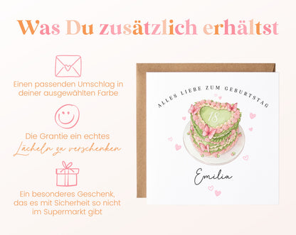 Personalisierte Geburtstagskarte zum 18. – Herztorte – Zusätzliche Produktinformationen