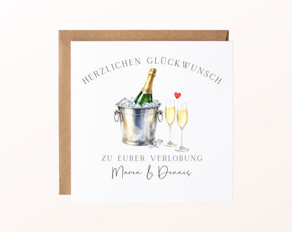 Personalisierte Verlobungskarte – Champagner & Wunschnamen