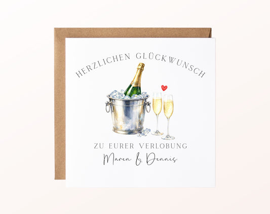 Personalisierte Verlobungskarte – Champagner & Wunschnamen