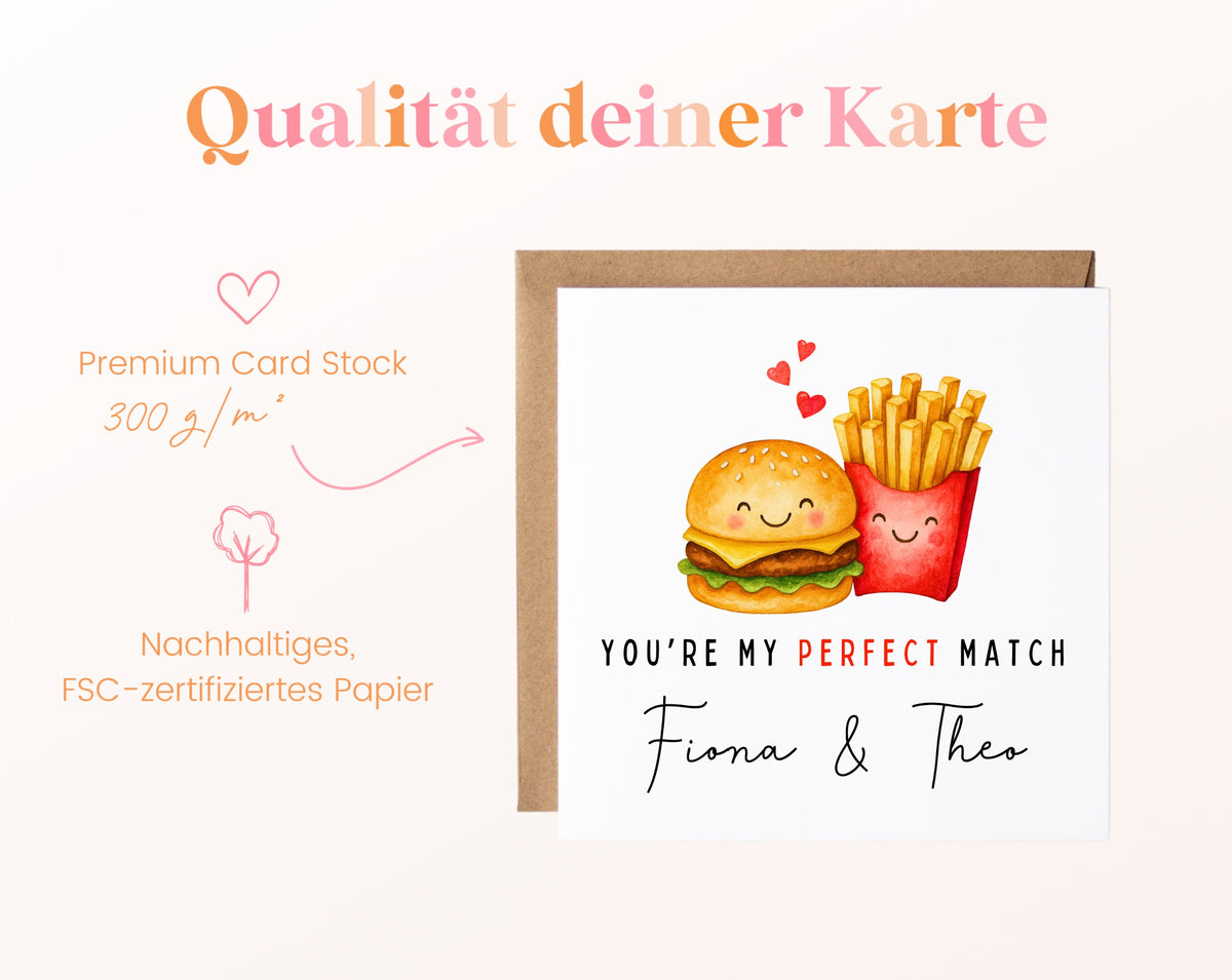 Personalisierte Karte Burger und Pommes – Papierqualität
