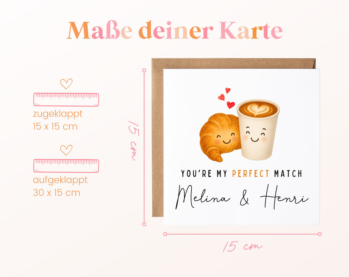 Personalisierte Karte Croissant und Kaffee – Maße