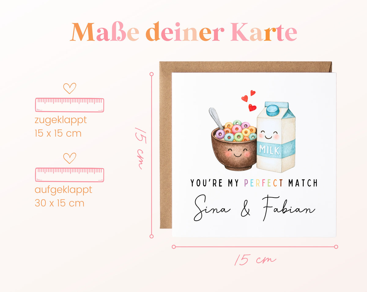 Personalisierte Karte Müsli und Milch – Maße