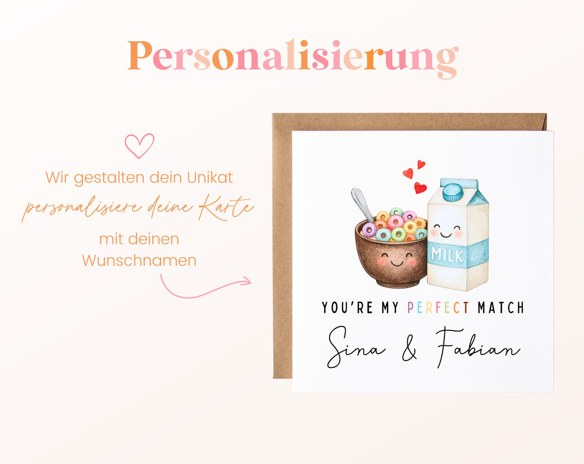 Personalisierte Karte Müsli und Milch – Personalisierung