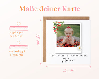 Fotokarte zum 1. Geburtstag – Erdbeeren – 04 masse