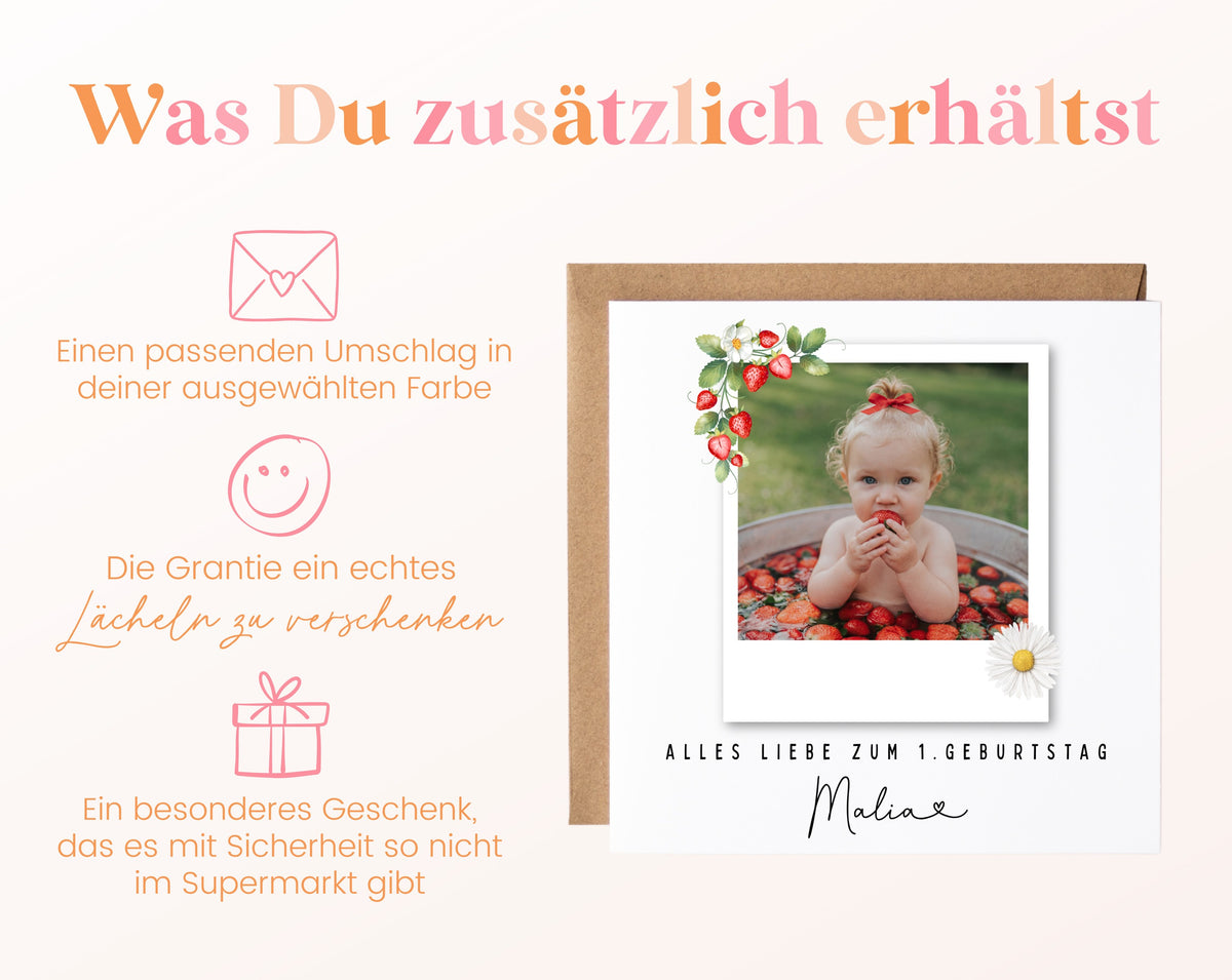 Fotokarte zum 1. Geburtstag – Erdbeeren – 06 zusaetzlich