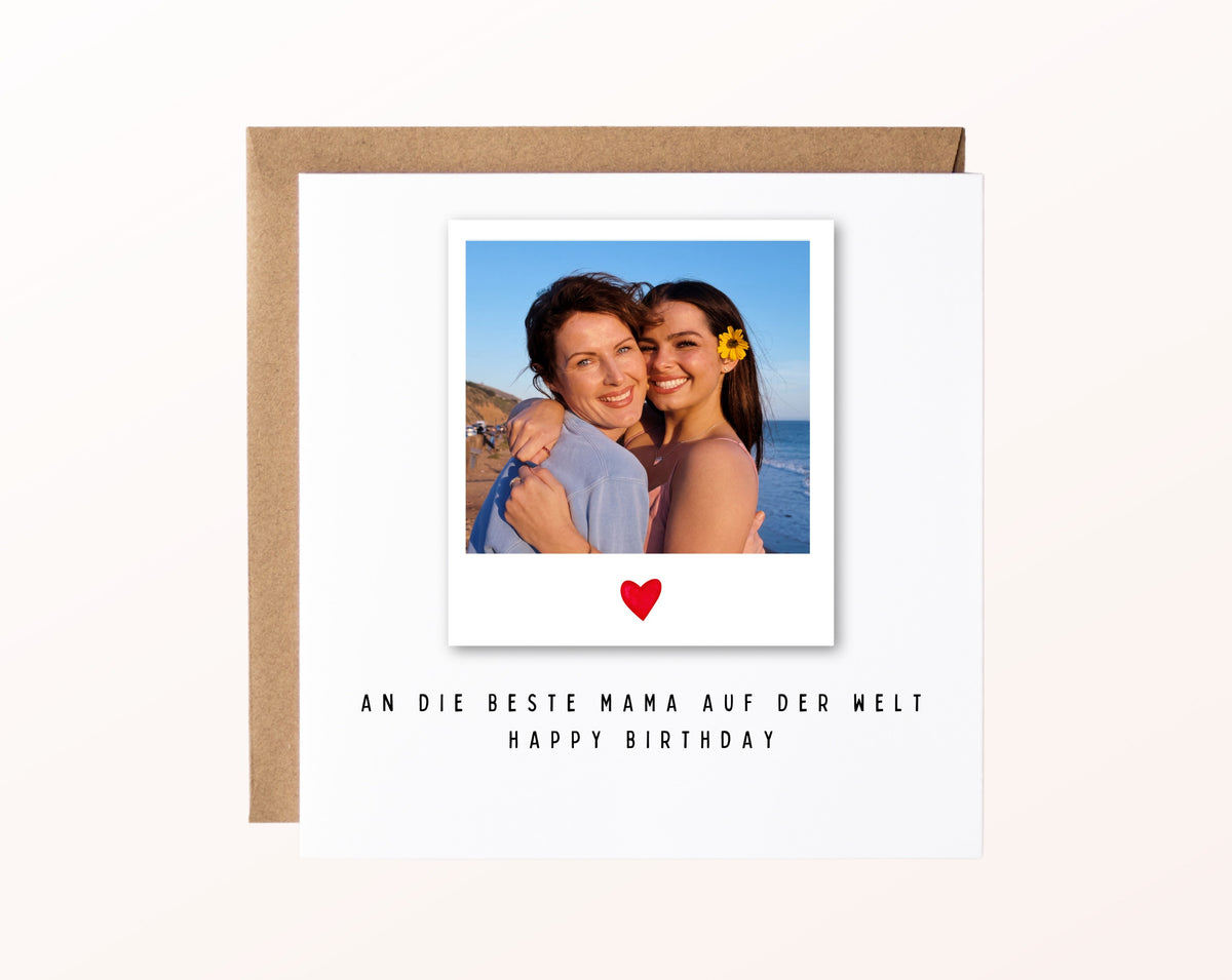 Fotokarte zum Geburtstag – Polaroid – An die beste Mama – 02 karte pur rose