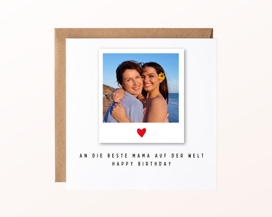 Fotokarte zum Geburtstag – Polaroid – An die beste Mama – 02 karte pur rose