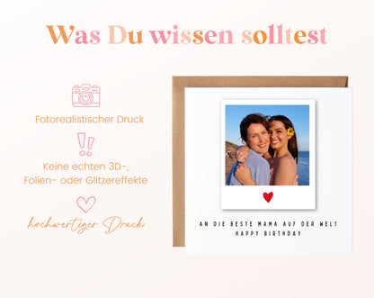 Fotokarte zum Geburtstag – Polaroid – An die beste Mama – 03 wissen