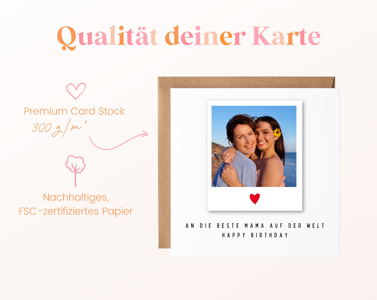Fotokarte zum Geburtstag – Polaroid – An die beste Mama – 05B qualitaet 300