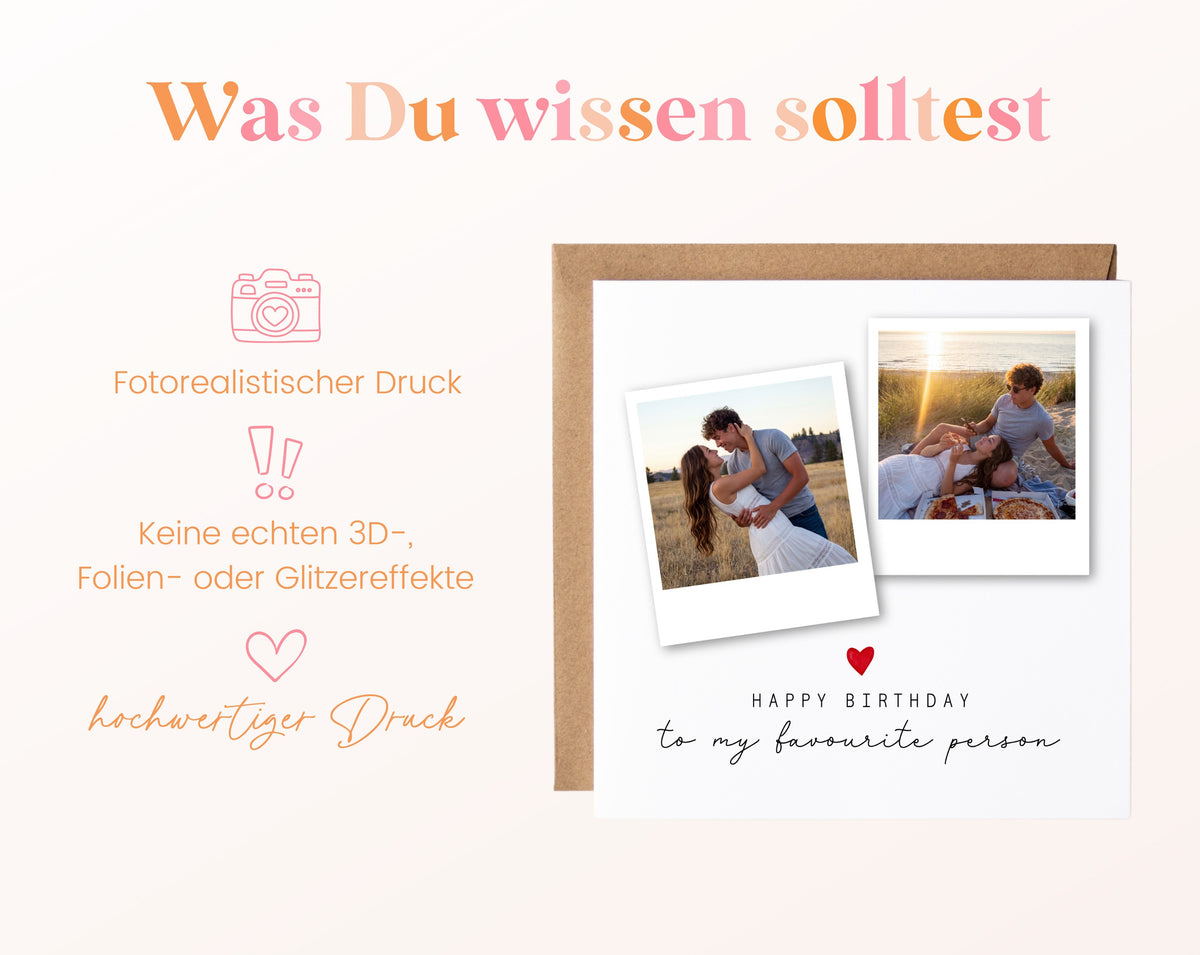 Geburtstags-Fotokarte mit zwei Polaroids – Wissenswertes zur Karte