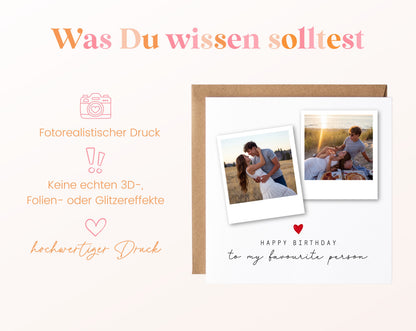 Geburtstags-Fotokarte mit zwei Polaroids – Wissenswertes zur Karte
