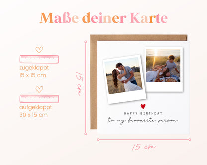 Geburtstags-Fotokarte mit zwei Polaroids – Maße der Klappkarte
