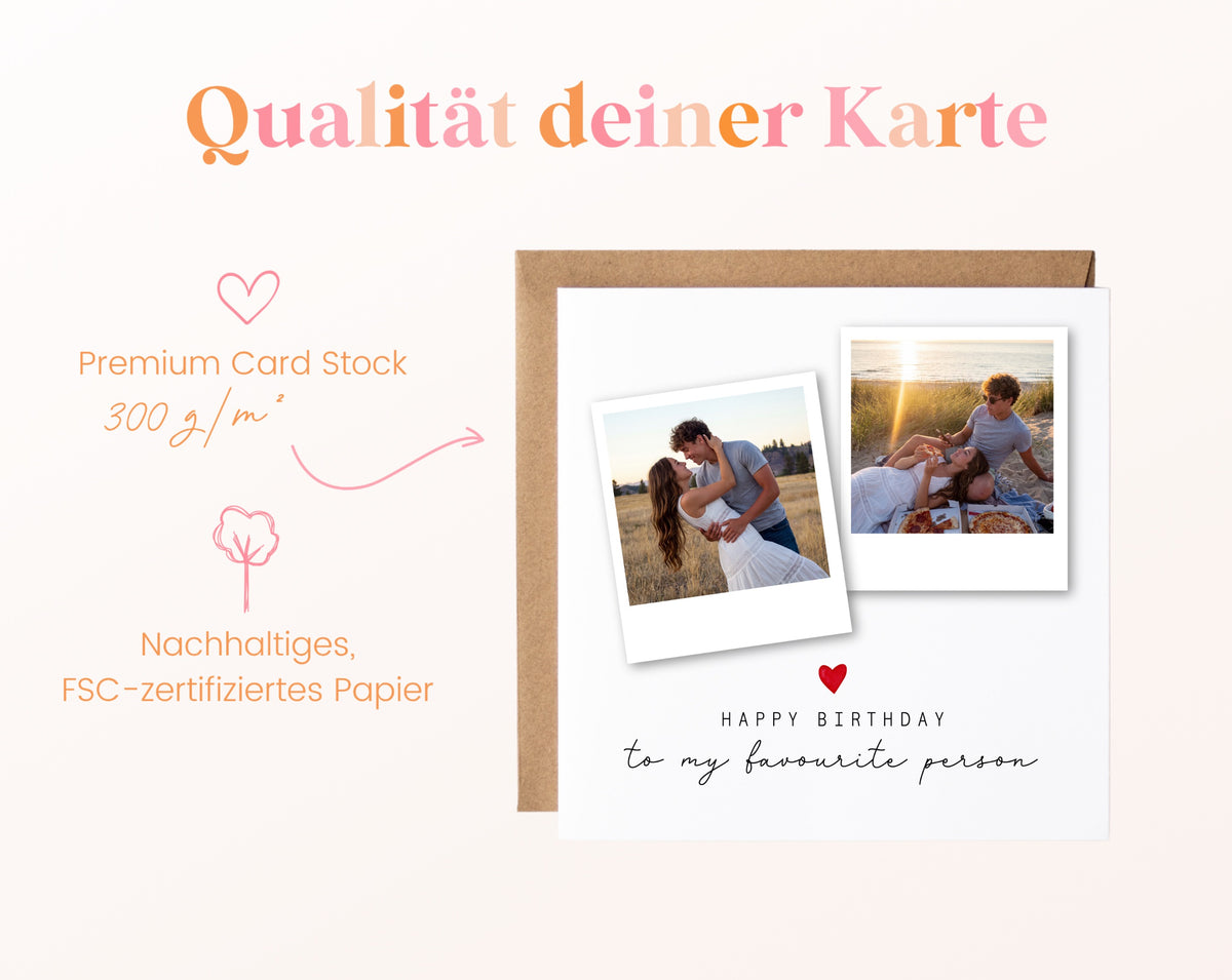 Geburtstags-Fotokarte mit zwei Polaroids – 300 g/m² Kartenpapier