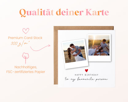 Geburtstags-Fotokarte mit zwei Polaroids – 300 g/m² Kartenpapier