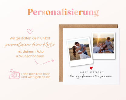 Geburtstags-Fotokarte mit zwei Polaroids – Foto und Wunschtext