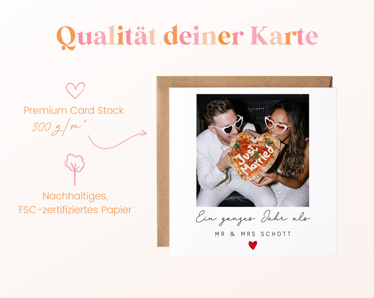 Fotokarte zum ersten Hochzeitstag – 300 g/m² Kartenpapier