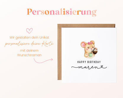 Personalisierte Geburtstagskarte – Kaffee-Maus – Personalisierung